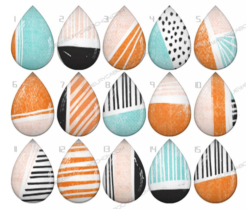 Handmade Teardrop Photo Glass Cabochons pattern geometric 830