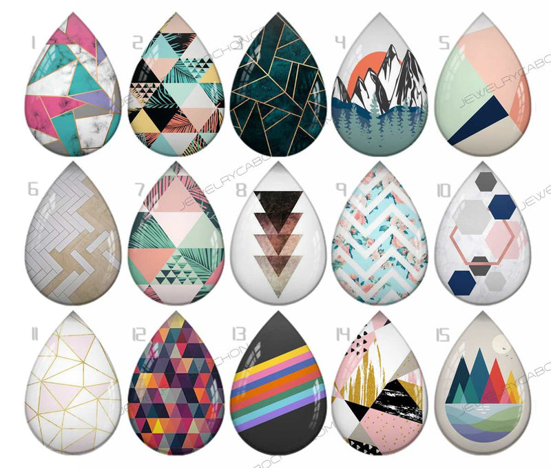 Handmade Teardrop Photo Glass Cabochons pattern geometric 832