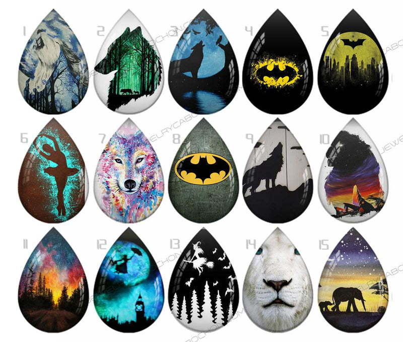 Handmade Teardrop Photo Glass Cabochons pattern geometric 847