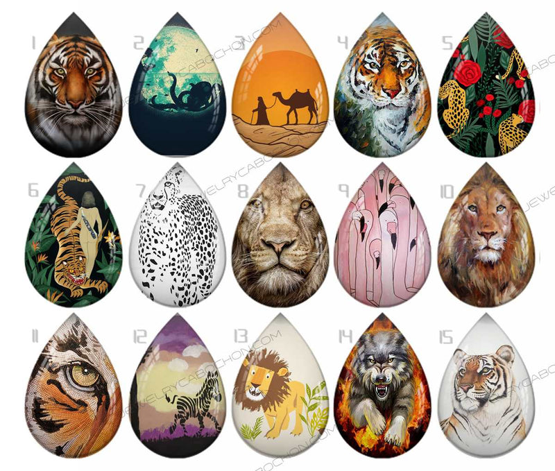 Handmade Teardrop Photo Glass Cabochons pattern geometric 848