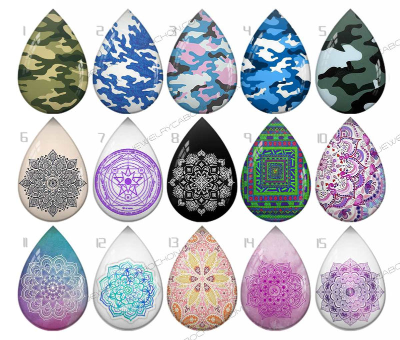 Handmade Teardrop Photo Glass Cabochons pattern geometric 859