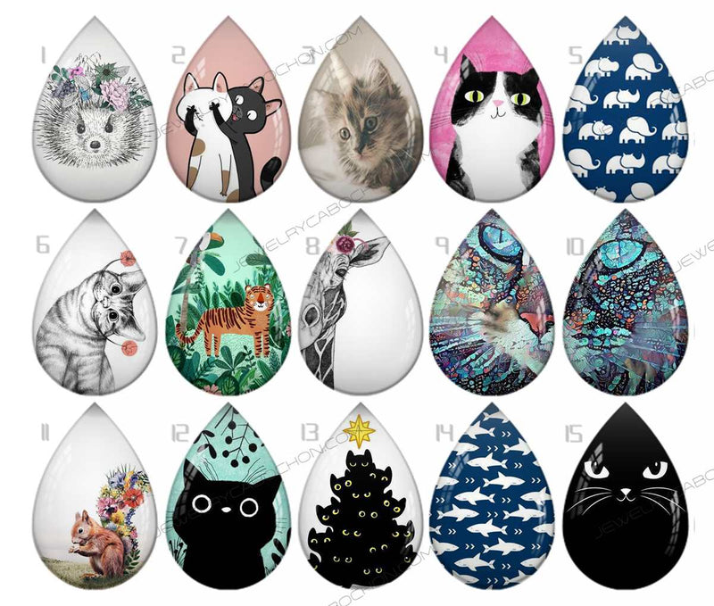 Handmade Teardrop Photo Glass Cabochons pattern geometric 869