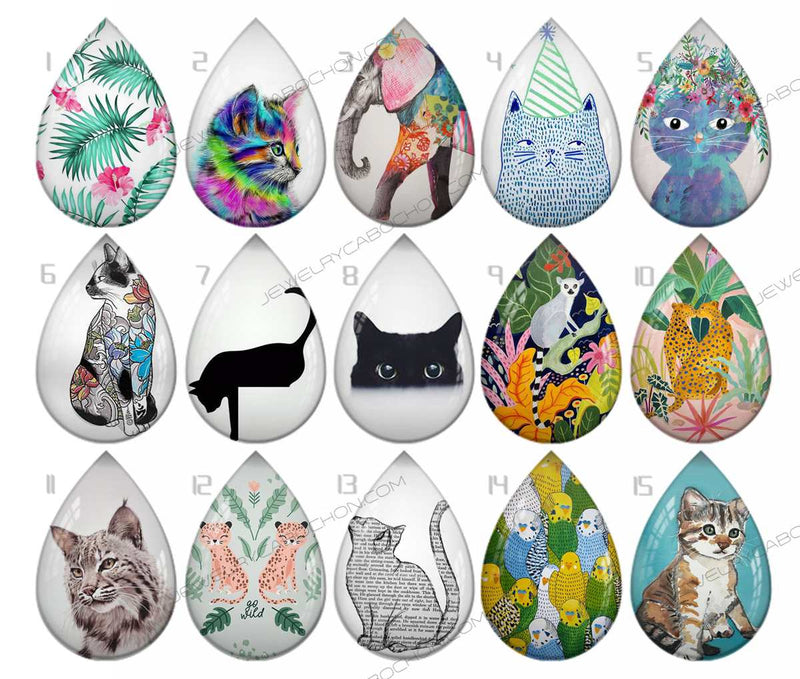 Handmade Teardrop Photo Glass Cabochons pattern geometric 873