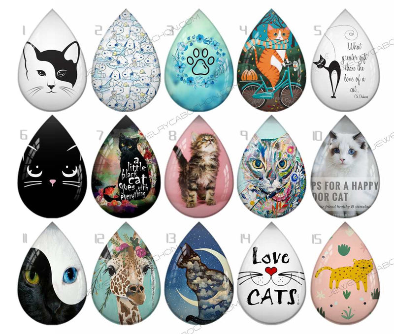 Handmade Teardrop Photo Glass Cabochons pattern geometric 876