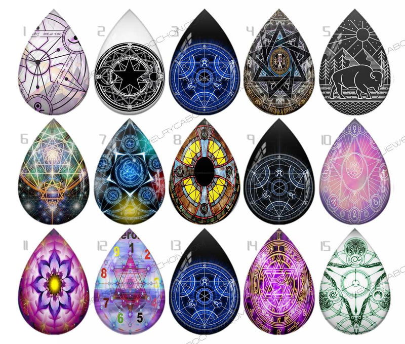 Handmade Teardrop Photo Glass Cabochons pattern geometric 912