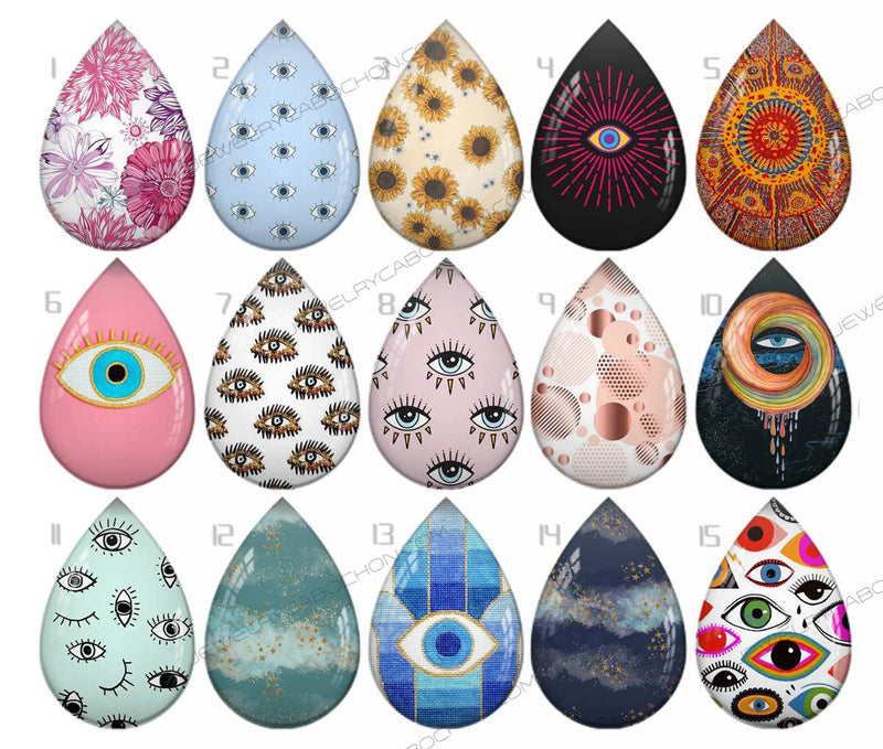 Handmade Teardrop Photo Glass Cabochons pattern geometric 916