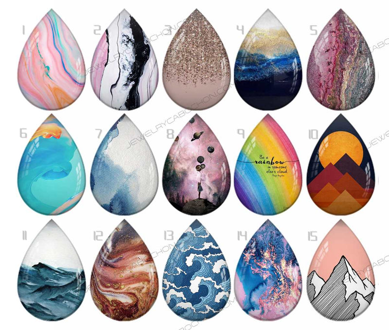 Handmade Teardrop Photo Glass Cabochons pattern geometric 920