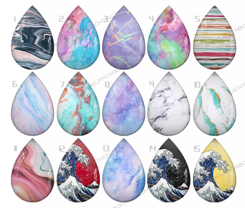 Handmade Teardrop Photo Glass Cabochons pattern geometric 923