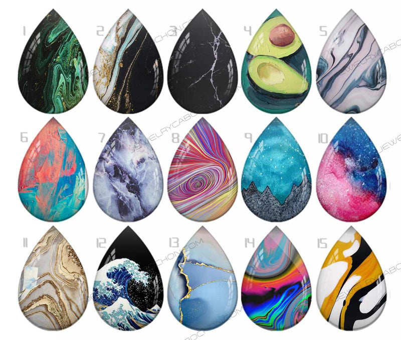 Handmade Teardrop Photo Glass Cabochons pattern geometric 925