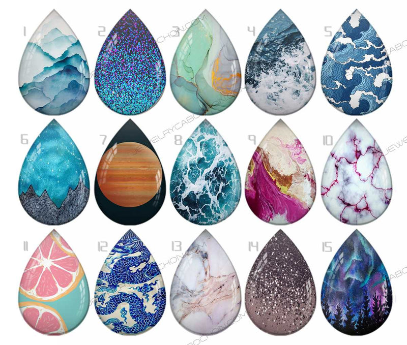 Handmade Teardrop Photo Glass Cabochons pattern geometric 928