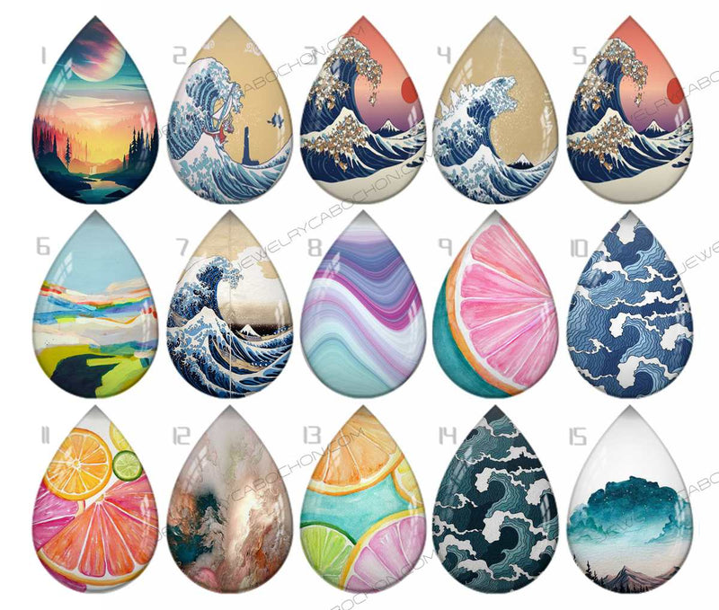 Handmade Teardrop Photo Glass Cabochons pattern geometric 929