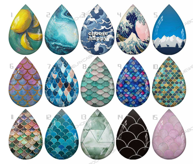 Handmade Teardrop Photo Glass Cabochons pattern geometric 930