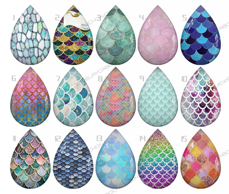 Handmade Teardrop Photo Glass Cabochons pattern geometric 931