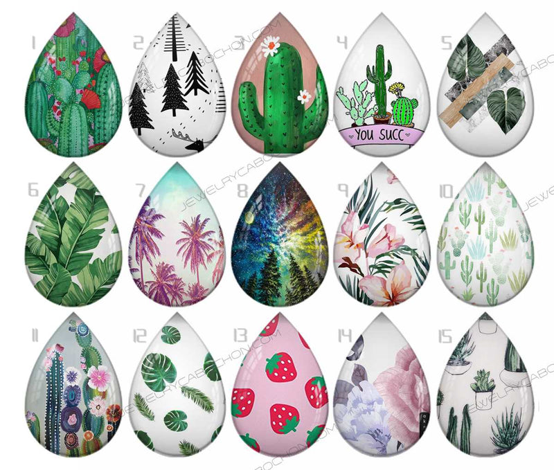 Handmade Teardrop Photo Glass Cabochons pattern geometric 934