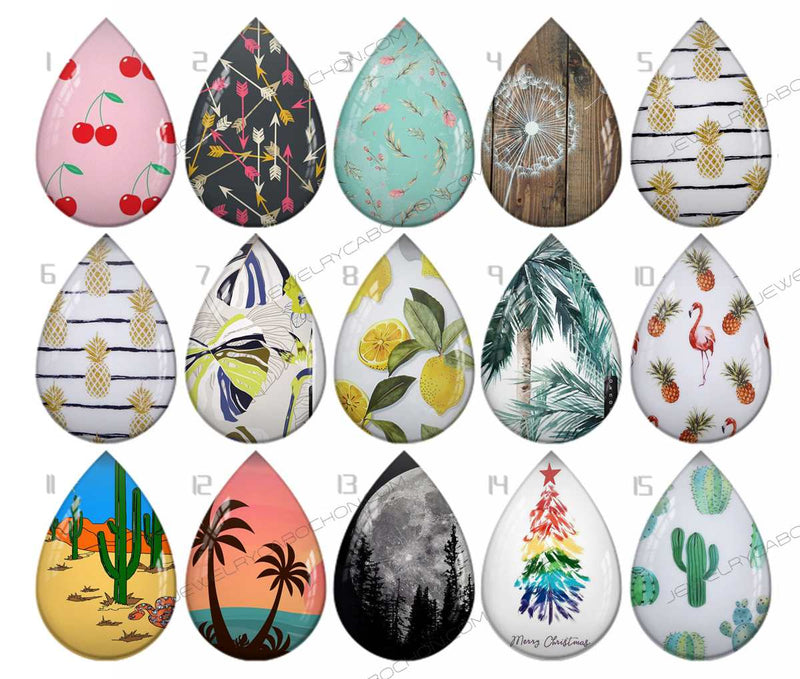 Handmade Teardrop Photo Glass Cabochons pattern geometric 935