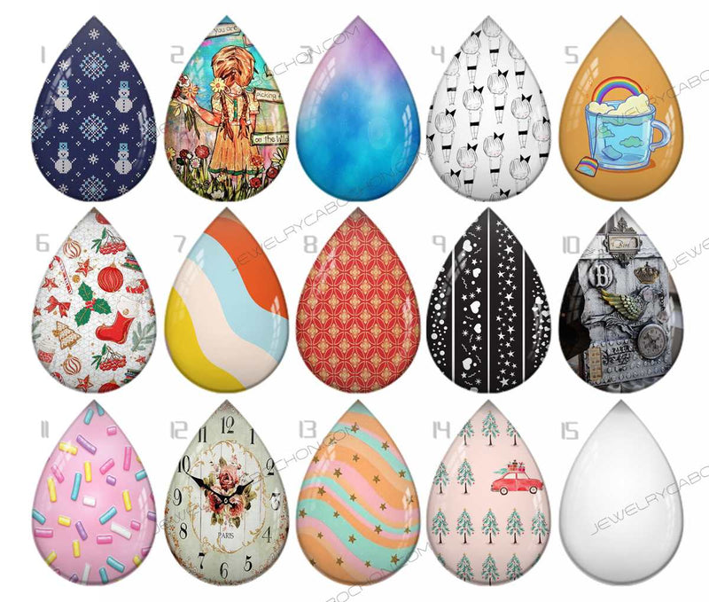 Handmade Teardrop Photo Glass Cabochons pattern geometric 956