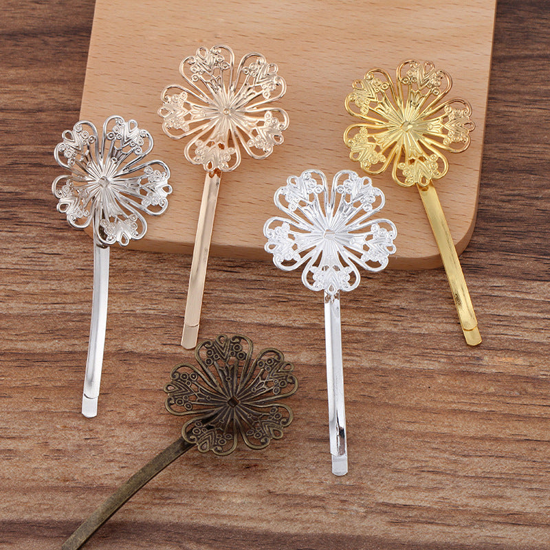 20pcs Bobby Pins Leaves Flower Filigree Pad, Flower Hair Findings, Hair Accessories