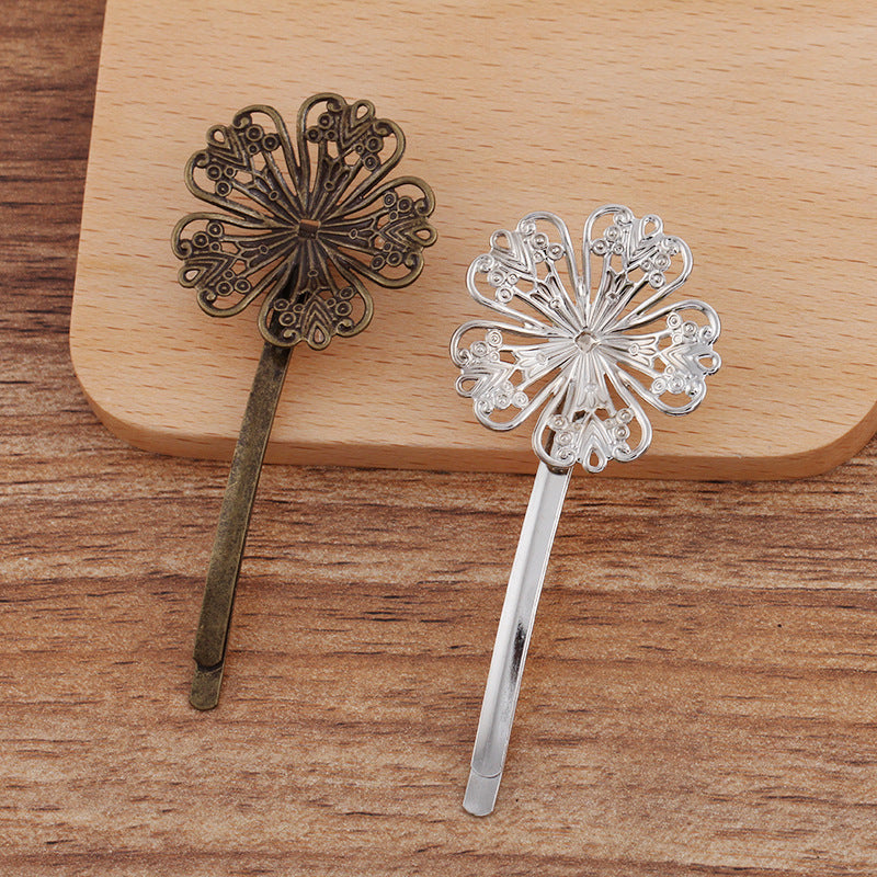 20pcs Bobby Pins Leaves Flower Filigree Pad, Flower Hair Findings, Hair Accessories