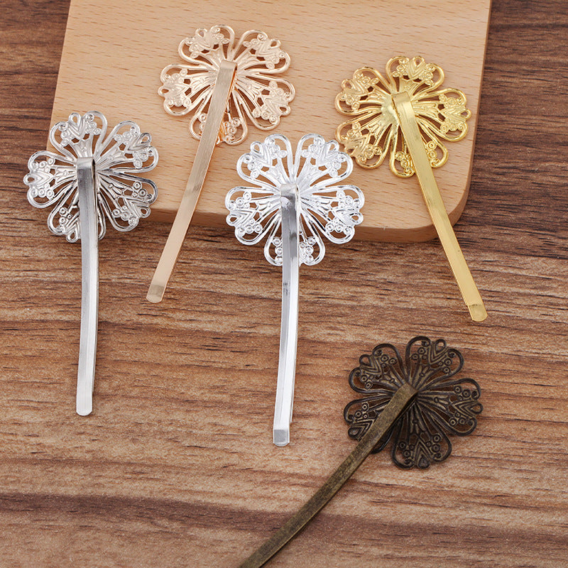 20pcs Bobby Pins Leaves Flower Filigree Pad, Flower Hair Findings, Hair Accessories