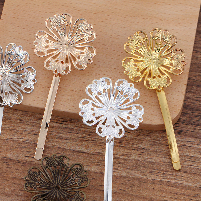 20pcs Bobby Pins Leaves Flower Filigree Pad, Flower Hair Findings, Hair Accessories