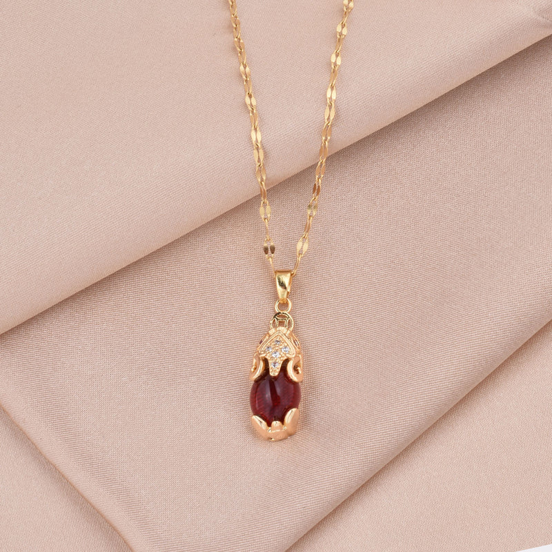 Ruby pendant necklace stainless steel vacuum electroplating chain all-match non-fading