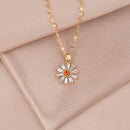 Chrysanthemum Pendant Necklace, stainless steel vacuum electroplating chain all-match non-fading