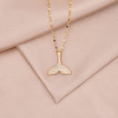 Diamond fish tail pendant Necklace, stainless steel vacuum electroplating chain all-match non-fading