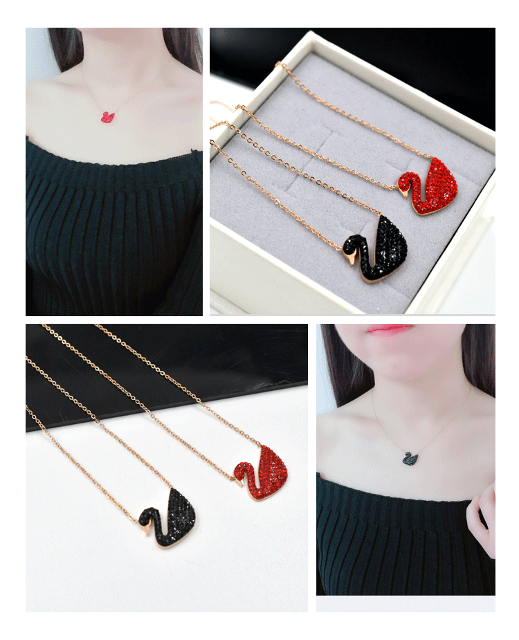 Inlaid zircon Swan necklace ,stainless steel vacuum electroplating chain all-match non-fading