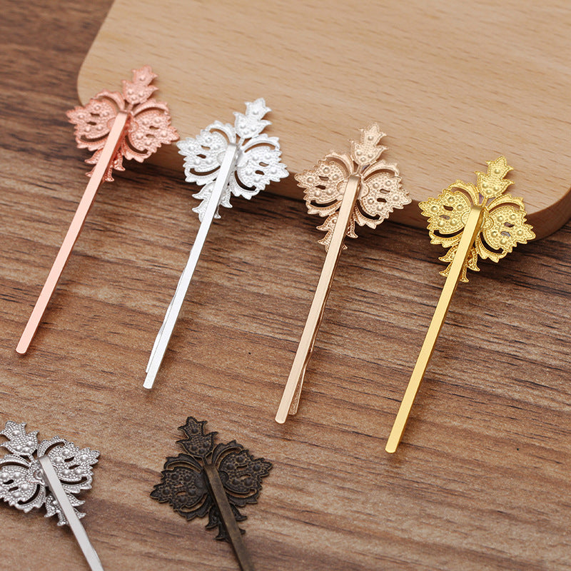 20pcs Bobby Pins Leaves Flower Filigree Pad, Flower Hair Findings, Hair Accessories