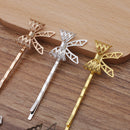 20pcs Bow Bobby Pins Leaves Flower Filigree Pad, Flower Hair Findings, Hair Accessories