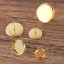 20pcs Brass Earring Posts With Round Pad 8mm-20mm Earwires Bezel Earring Blank Base Settings trays