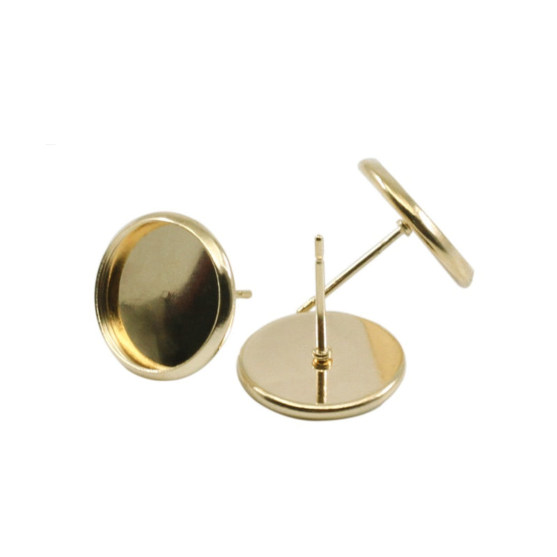 20pcs Brass Earring Posts With Round Pad 8mm-20mm Earwires Bezel Earring Blank Base Settings trays