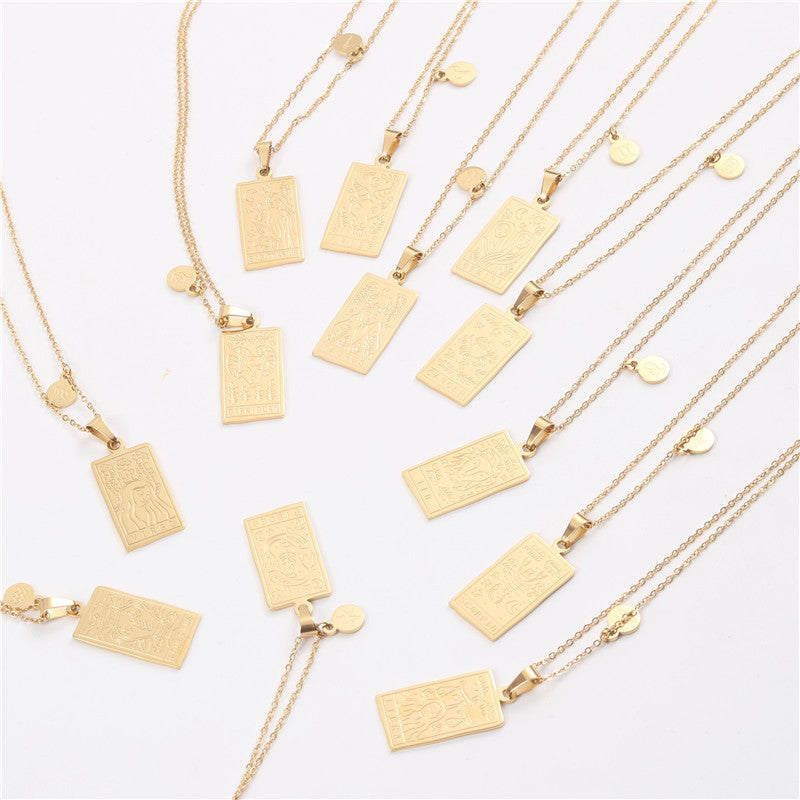 12 constellation necklace, 18k gold, not sensitive, square tag, tarot card stainless steel vacuum electroplating chain all-match non-fading