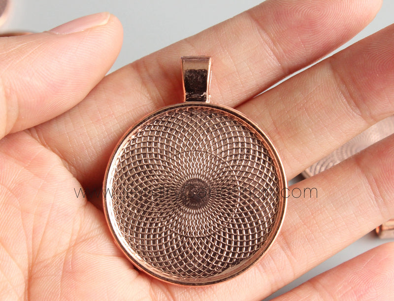 10pieces Rose gold alloy Pendant Bezel, Pendant blank Settings 25mm Pendant base trays