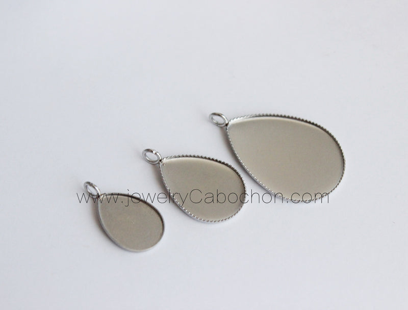 20pcs Stainless Steel Teardrop 10x4mm/13x18mm/ 18x25mm Bezel,Cabochon Settings,Glass Bezel Blanks