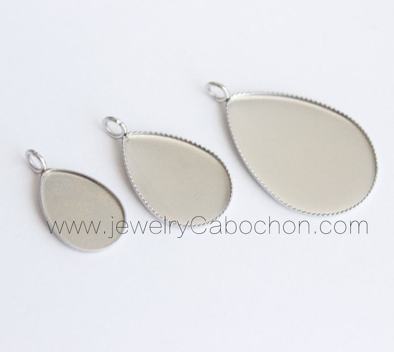 20pcs Stainless Steel Teardrop 10x4mm/13x18mm/ 18x25mm Bezel,Cabochon Settings,Glass Bezel Blanks