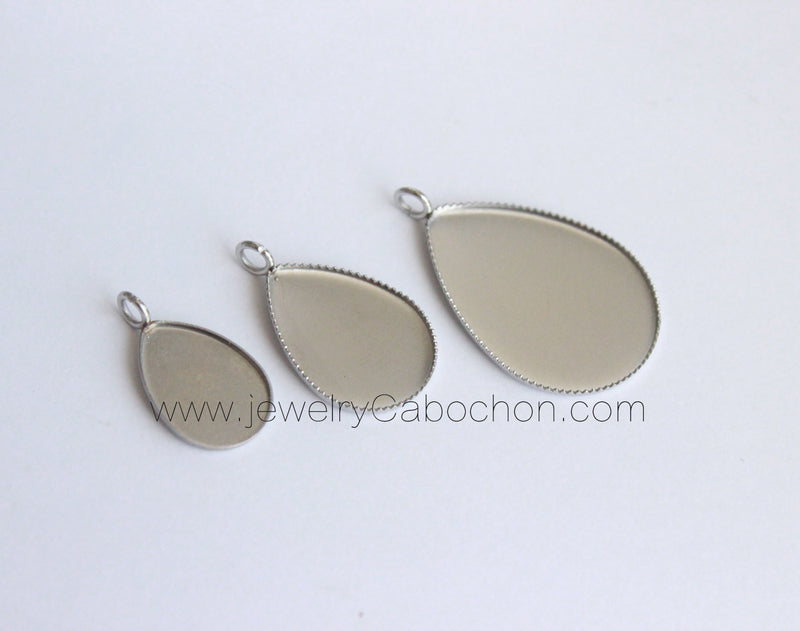 20pcs Stainless Steel Teardrop 10x4mm/13x18mm/ 18x25mm Bezel,Cabochon Settings,Glass Bezel Blanks