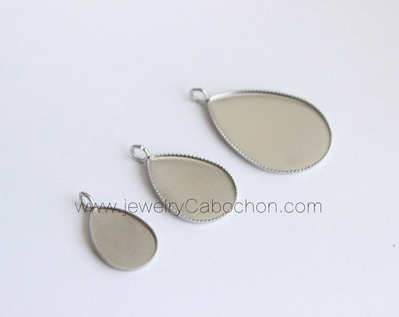 20pcs Stainless Steel Teardrop 10x4mm/13x18mm/ 18x25mm Bezel,Cabochon Settings,Glass Bezel Blanks