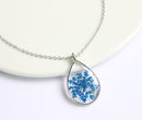 1pcs Handmade Teardrop real Blue flower pressed flower pendant jewelry