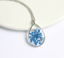 1pcs Handmade Teardrop real Blue flower pressed flower pendant jewelry