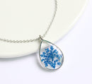 1pcs Handmade Teardrop real Blue flower pressed flower pendant jewelry