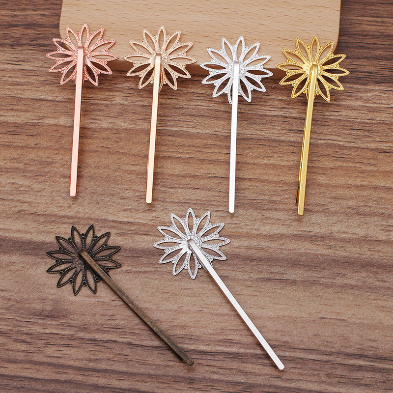 20pcs Bobby Pins Leaves Flower Filigree Pad, Flower Hair Findings, Hair Accessories