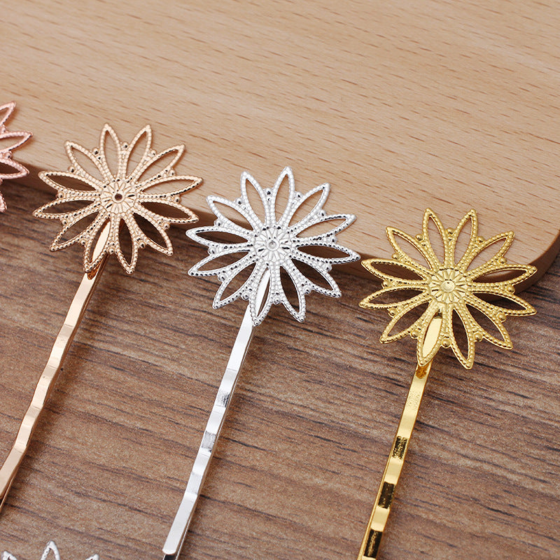 20pcs Bobby Pins Leaves Flower Filigree Pad, Flower Hair Findings, Hair Accessories