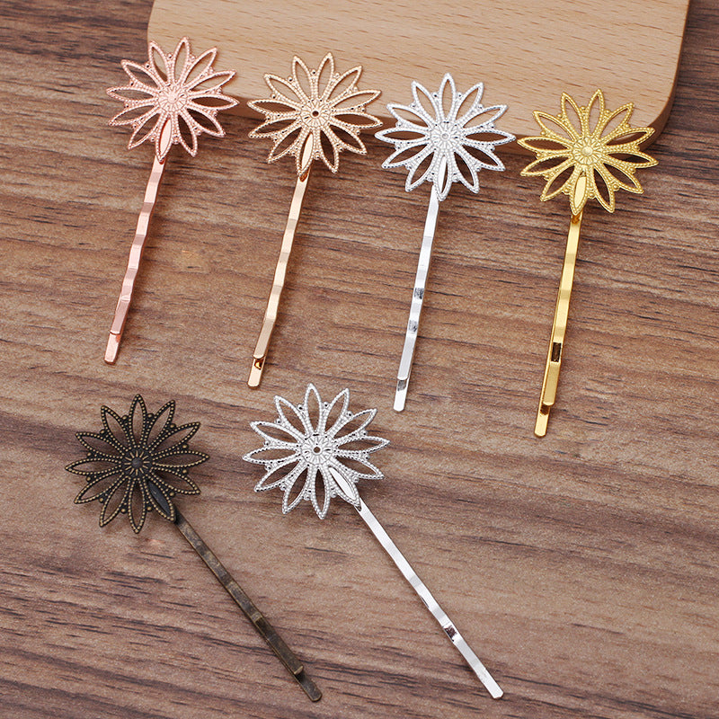 20pcs Bobby Pins Leaves Flower Filigree Pad, Flower Hair Findings, Hair Accessories