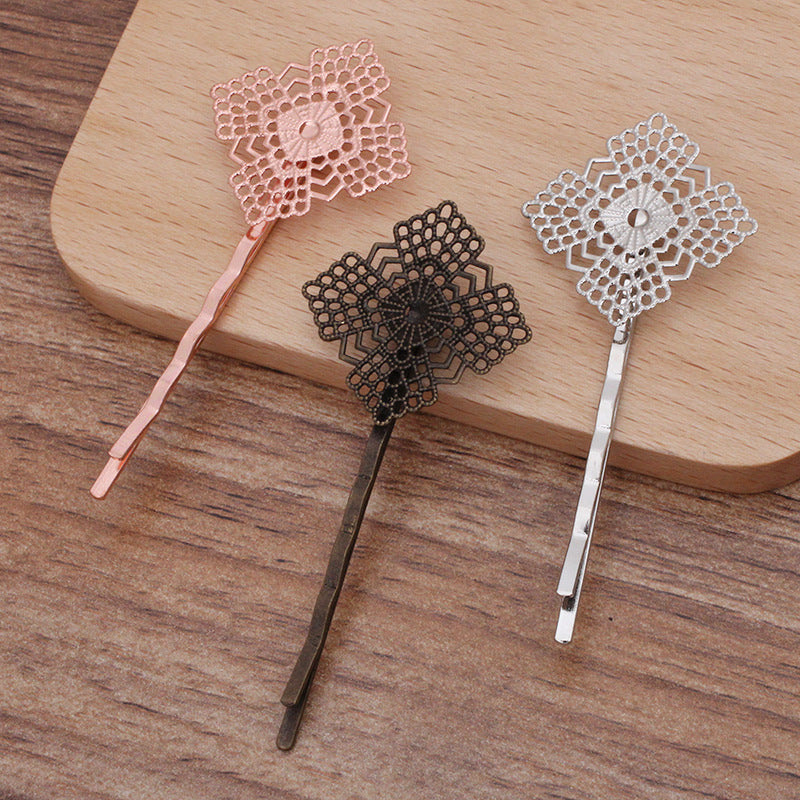 20pcs Bobby Pins Flower Filigree Pad, Flower Hair Findings, Hair Accessories