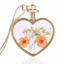 1pcs Pressed Flower Pendant Necklace - Heart-shaped gold frame