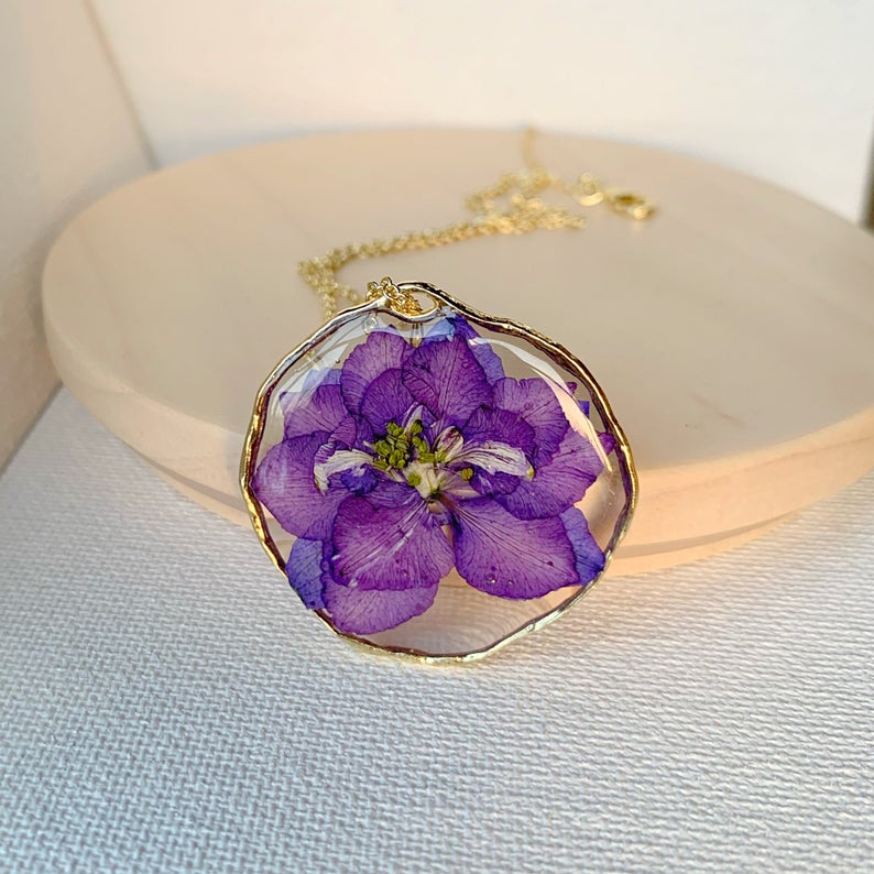 Real pressed flower pendant necklace