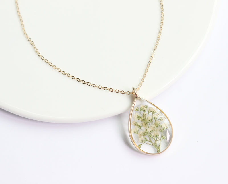 1pcs Handmade Teardrop real Clover pressed flower pendant jewelry