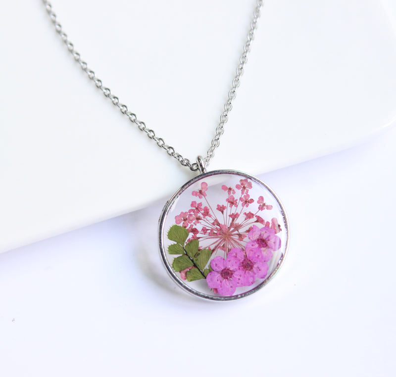 1pcs pressed flower pendant necklace, flower jewelry wholesale