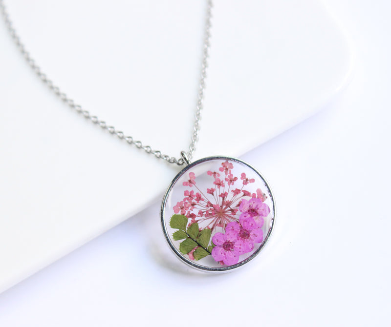 1pcs pressed flower pendant necklace, flower jewelry wholesale